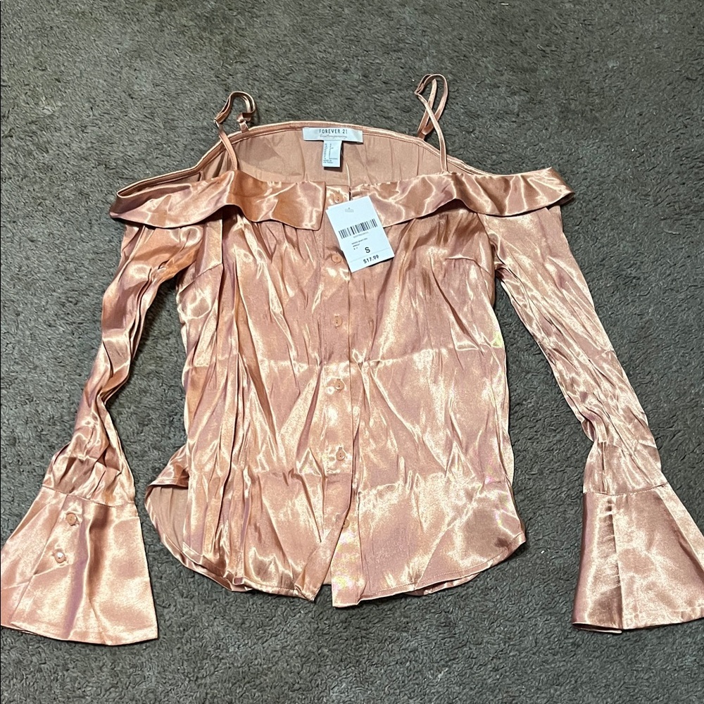 Forever 21 Shimmering Blush Off-Shoulder Blouse